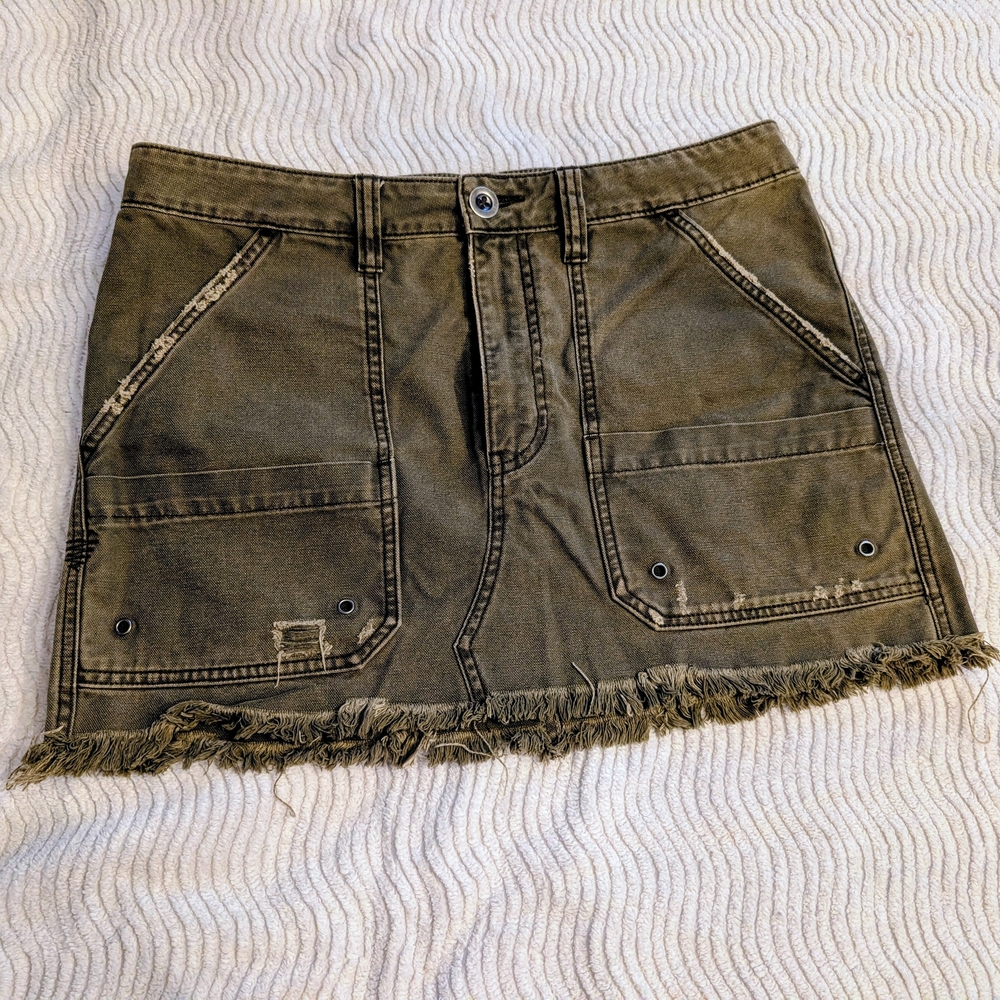 Free People Olive Frayed Hem Mini Skirt